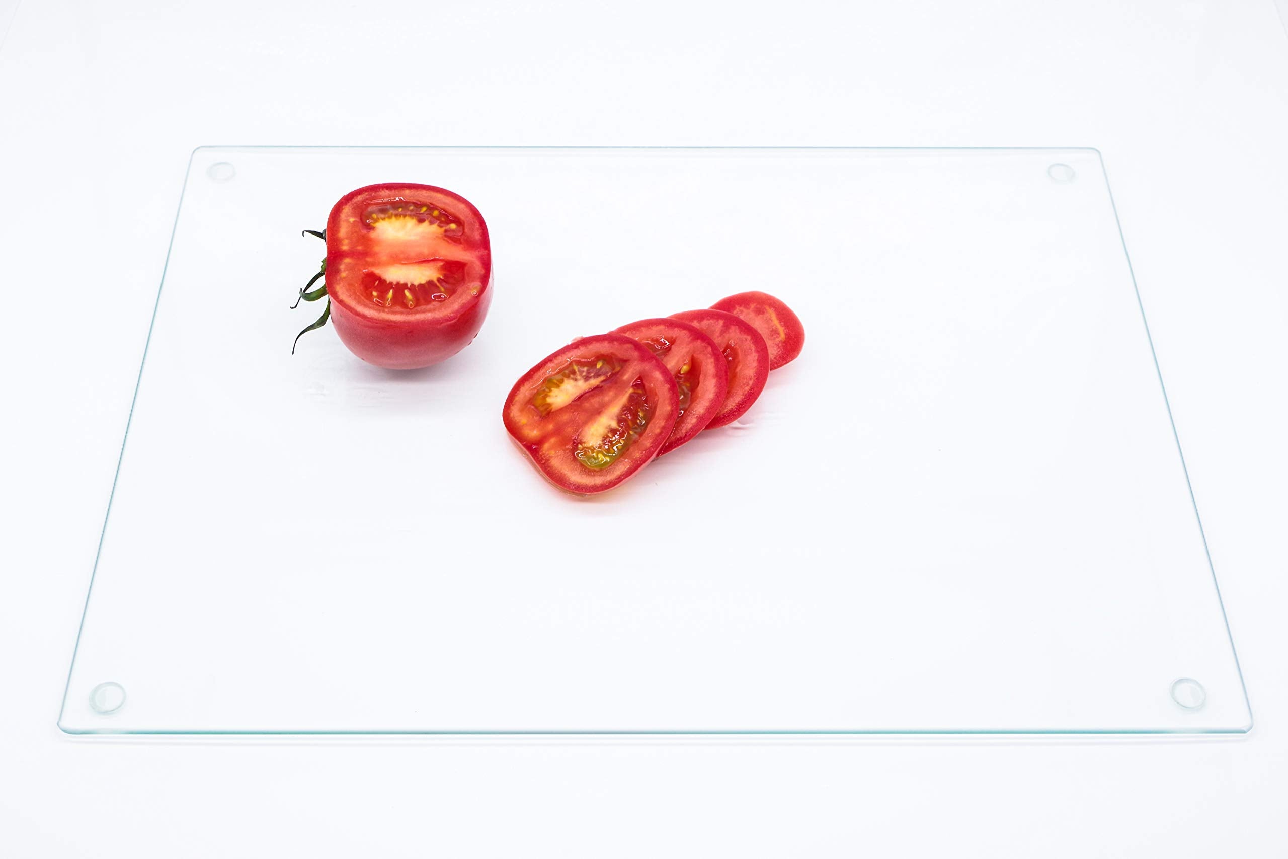 Chefcaptain glass cutting board with non-slip feet stays stable during slicing tasks