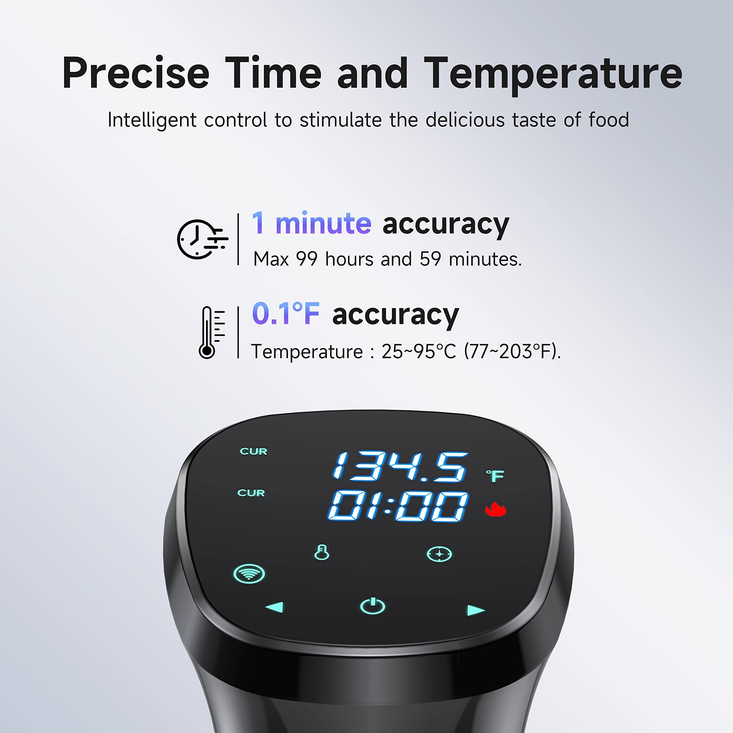 chefess wifi sous vide cooker control panel close-up shows intuitive setup