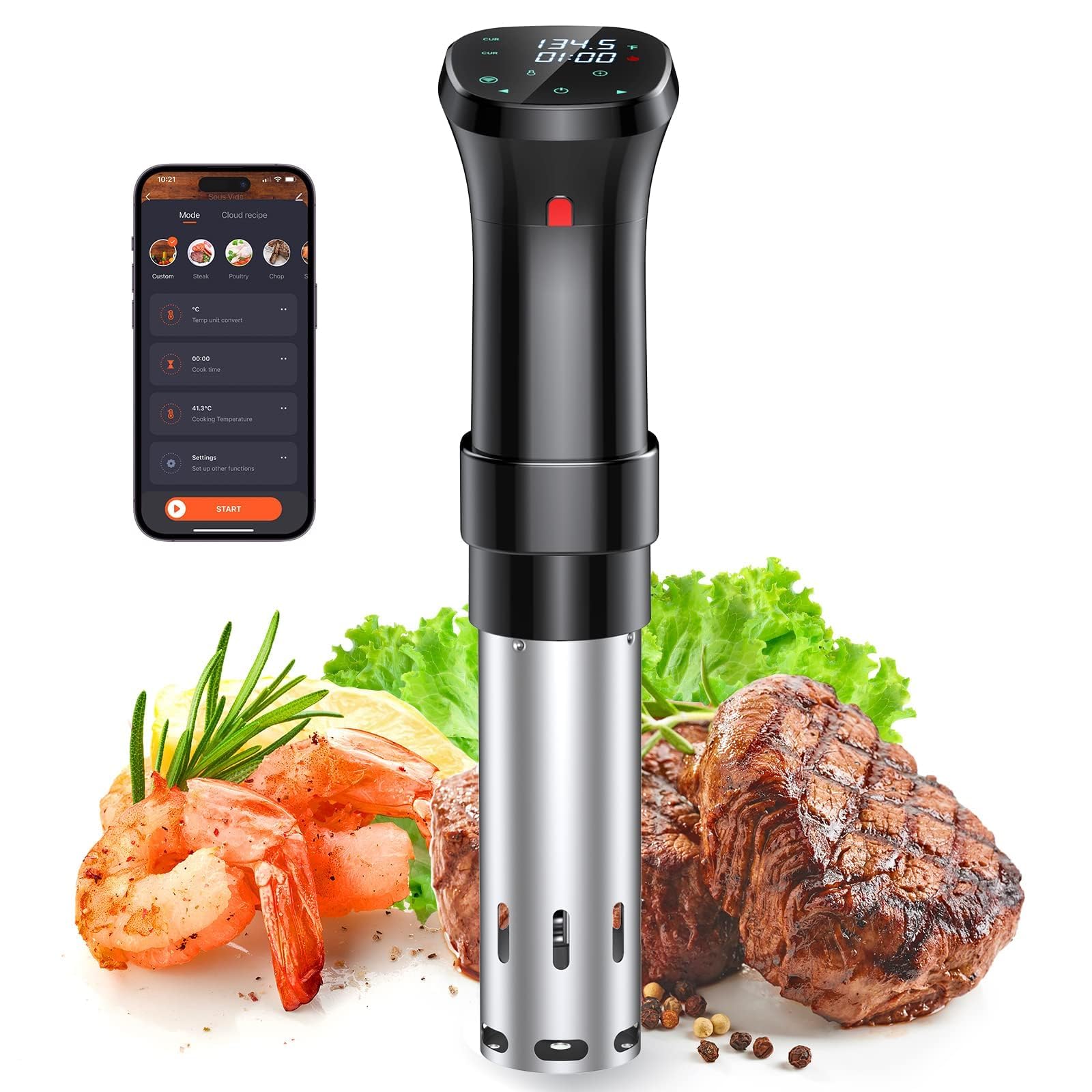 chefess wifi sous vide cooker front view highlights sleek black finish for precise cooking