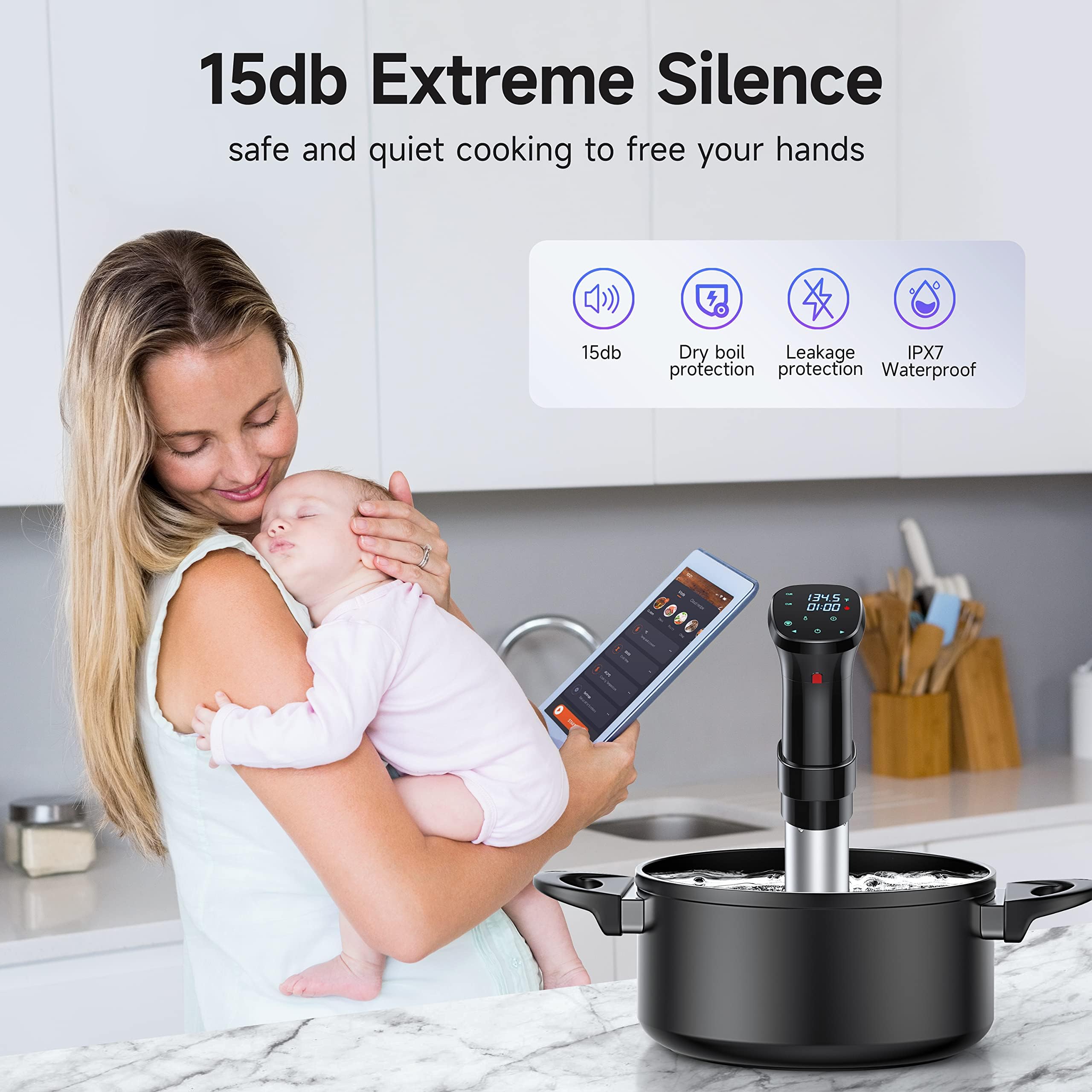 chefess wifi sous vide cooker temperature display shows precise control