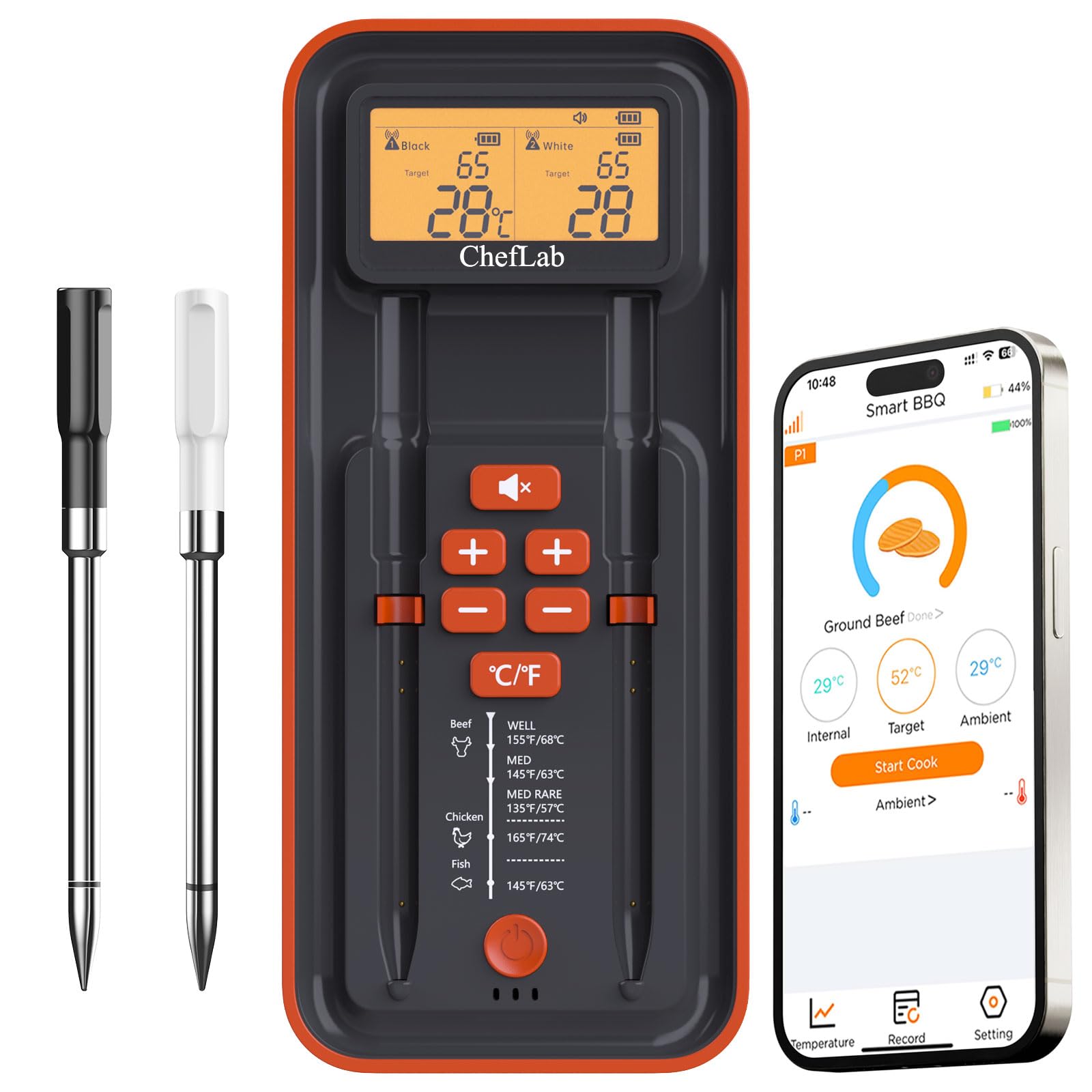 ChefLab AI wireless meat thermometer with dual probes for precise cooking