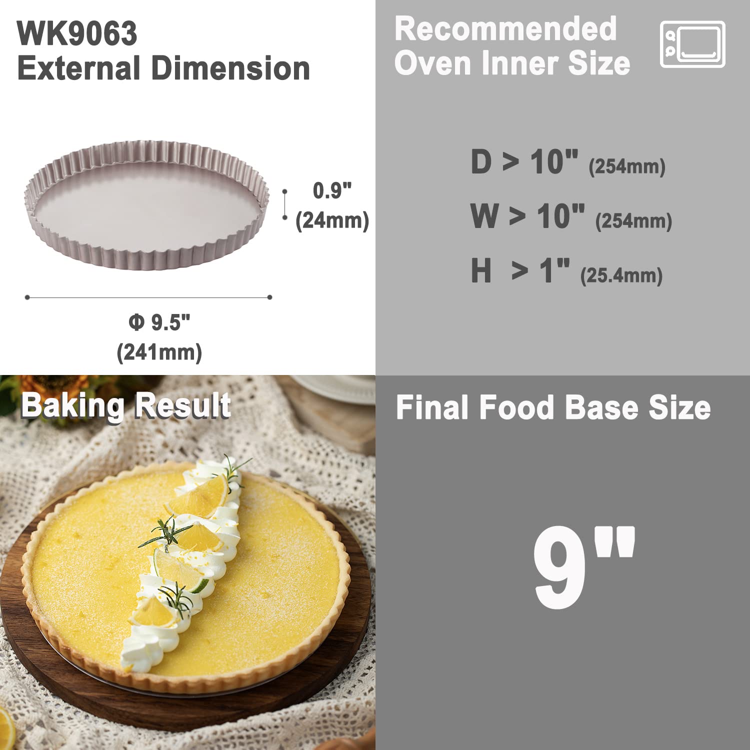 CHEFMADE 0.8mm carbon steel pan delivers even heat for consistently baked quiches.