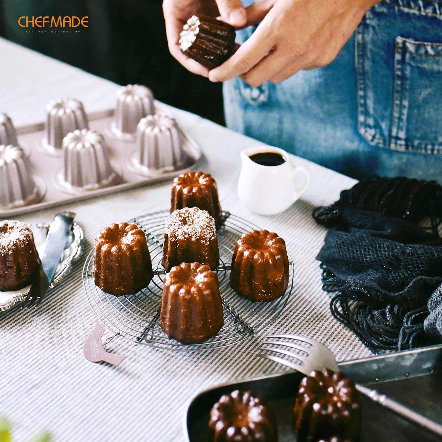 CHEFMADE canele mold pan uses durable carbon steel for long-lasting performance.