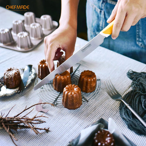 CHEFMADE canele mold pan features a reinforced edge for easy handling.