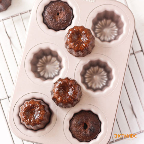 CHEFMADE canele mold pan delivers even heat for uniform color and texture.