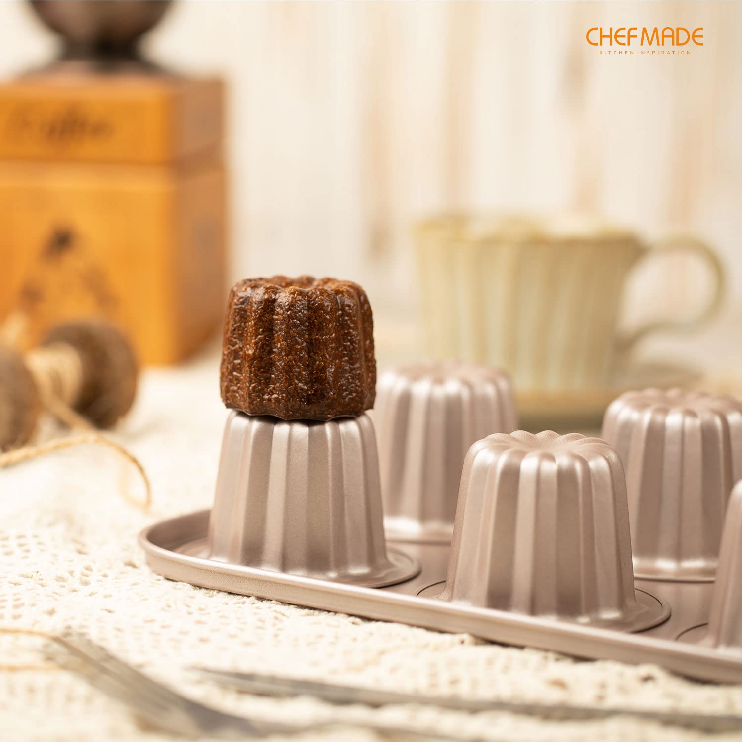 CHEFMADE canele mold pan ready for the oven enabling quick, evenly baked treats.