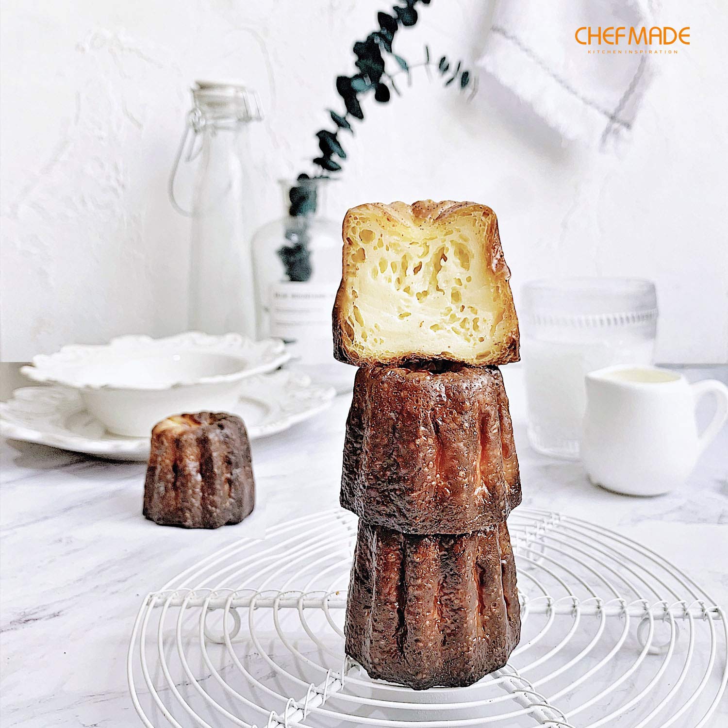 CHEFMADE Canele Mold Pan non-stick coating enables easy release with minimal oil.