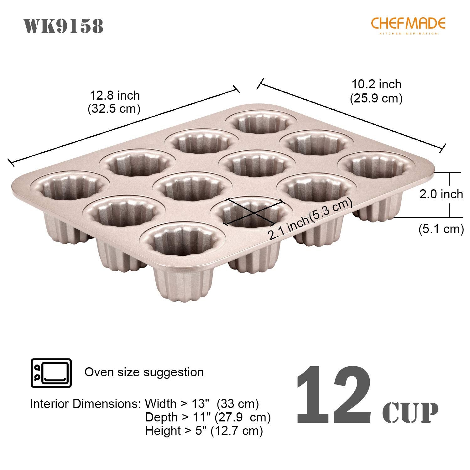CHEFMADE Canele Mold Pan stacking view demonstrates space-saving storage.