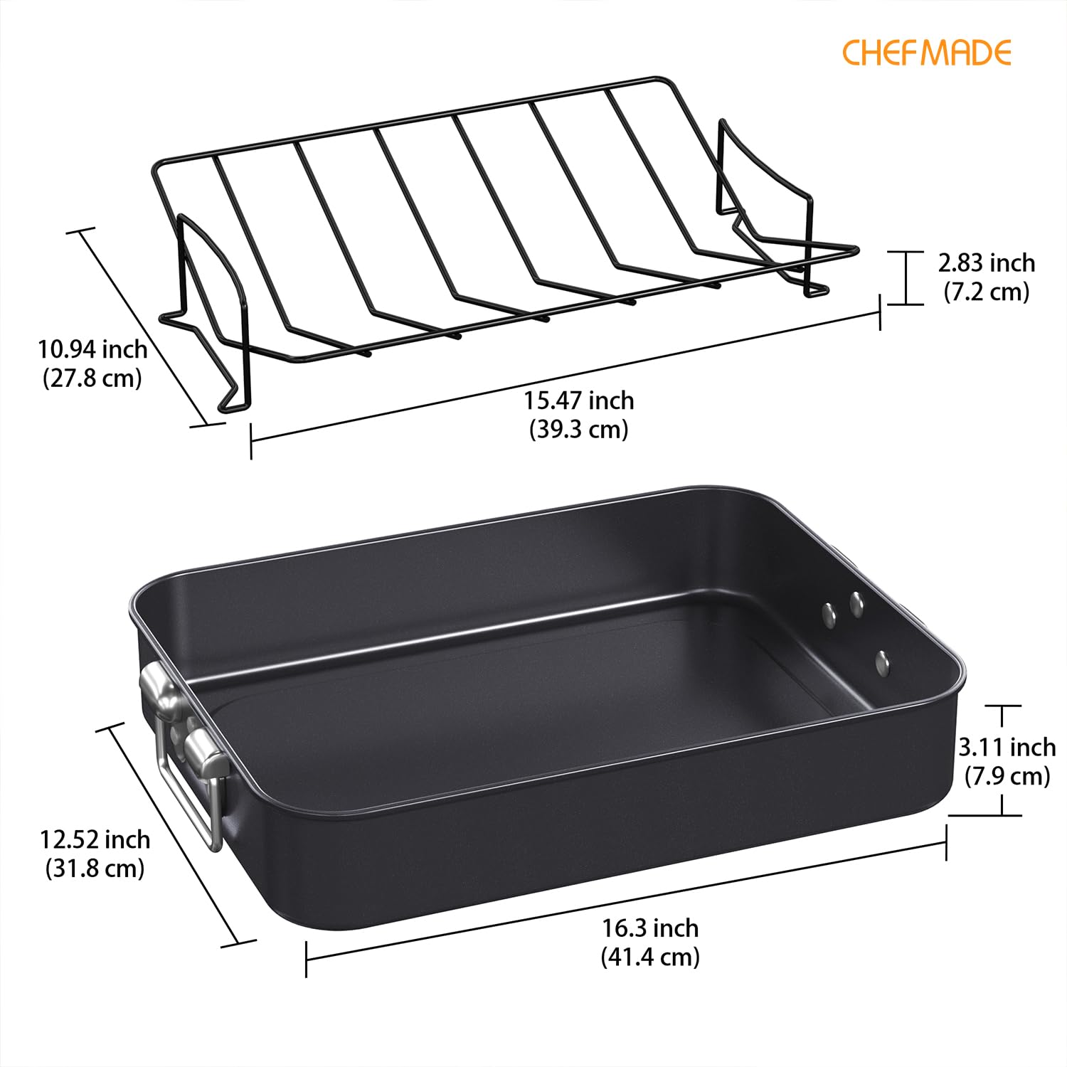 CHEFMADE deep roasting pan for oven-to-table meals and generous portions.