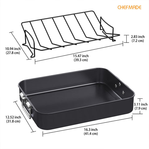 CHEFMADE deep roasting pan for oven-to-table meals and generous portions.