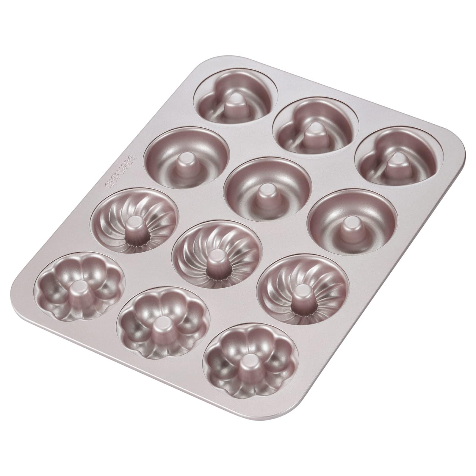 CHEFMADE donut mold 12-cavity with champagne gold finish for even baking.