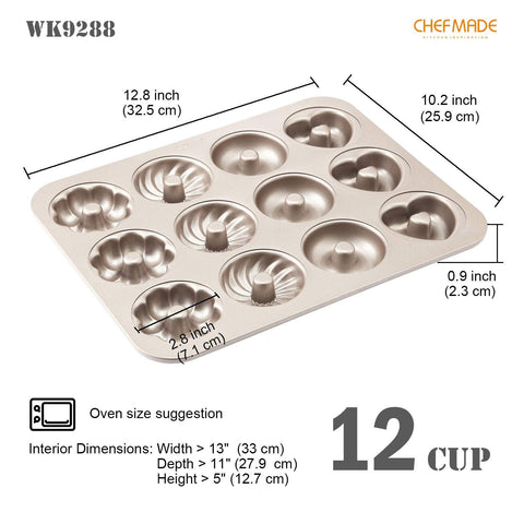 CHEFMADE donut mold champagne gold finish highlights non-stick release for quick cleanup.