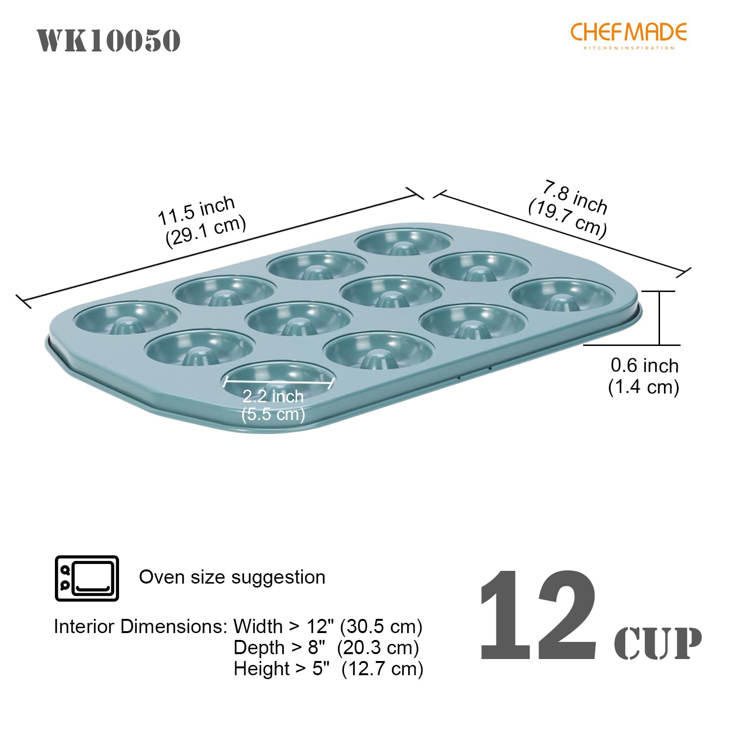 CHEFMADE Donut Pan cups detail highlighting reinforced cups for durability in green