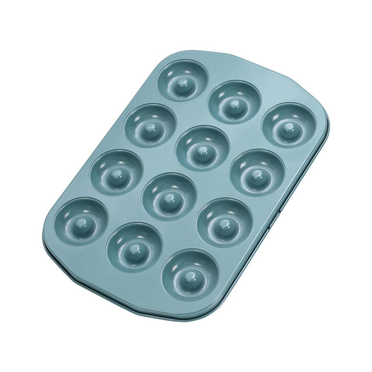 CHEFMADE Donut Pan mini 12-cavity front view showing sturdy green bakeware for even baking