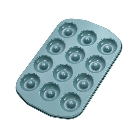 CHEFMADE Donut Pan mini 12-cavity front view showing sturdy green bakeware for even baking