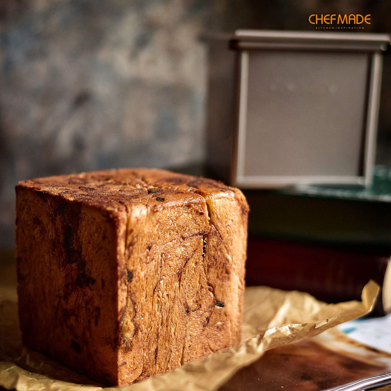 CHEFMADE Mini Pullman Loaf Pan in oven demonstrates even heat for browning.