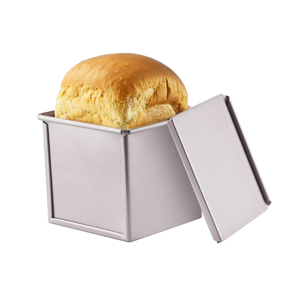 CHEFMADE Mini Pullman Loaf Pan with Lid shows compact design for neat, uniform loaves.
