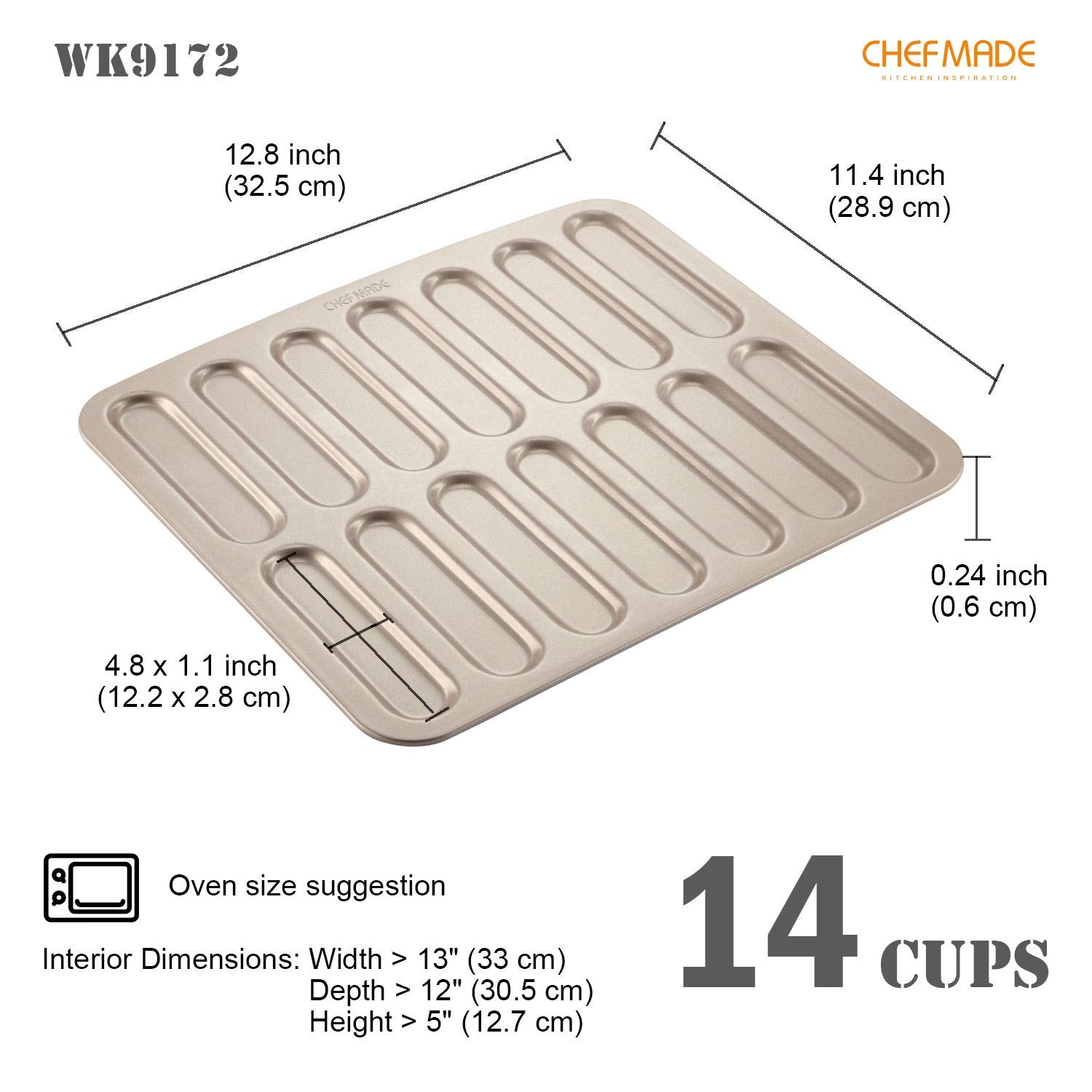 CHEFMADE non-stick 14-cavity eclair pan for easy release