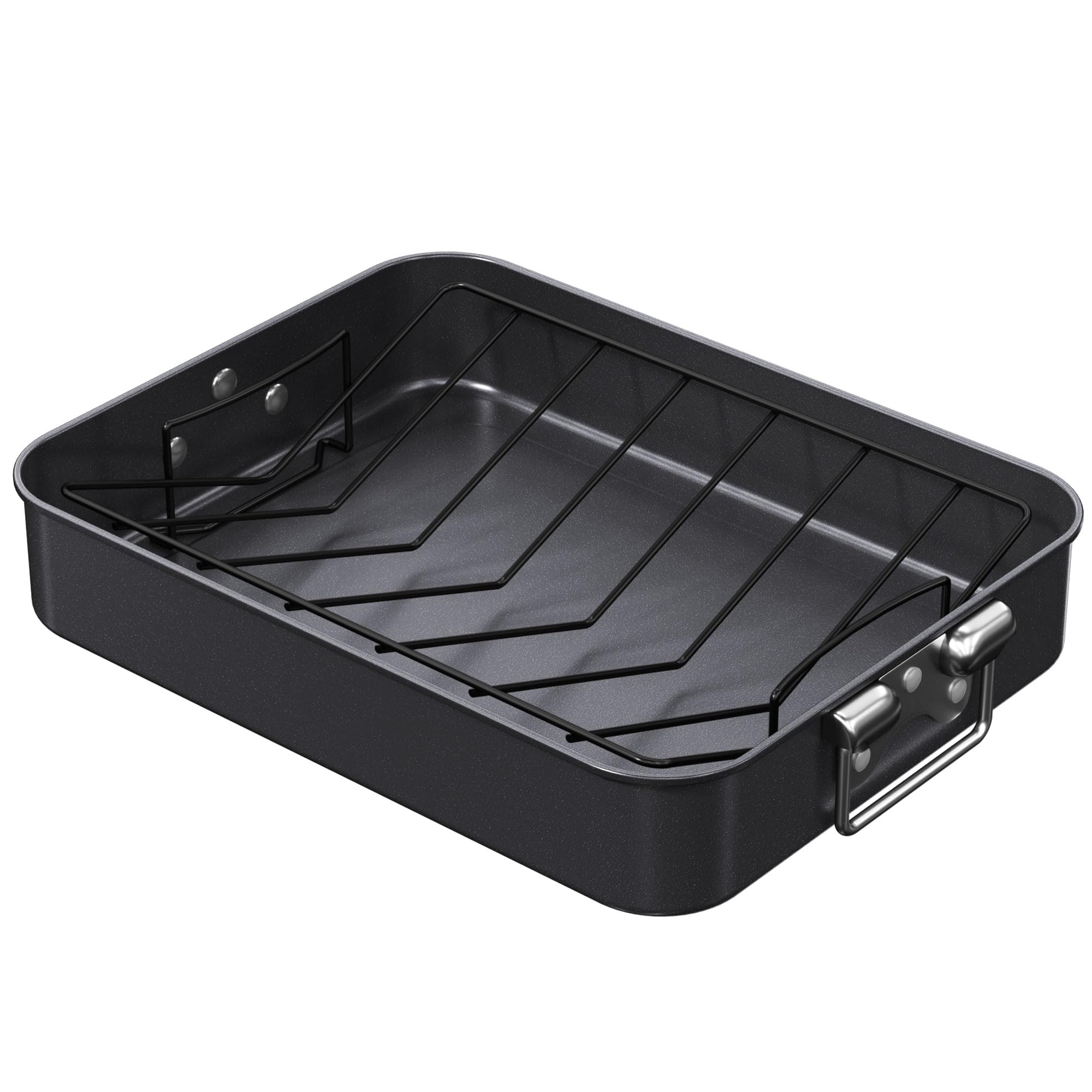 CHEFMADE Roasting Pan with V-Rack pullout for juicier roasts and crisp vegetables.
