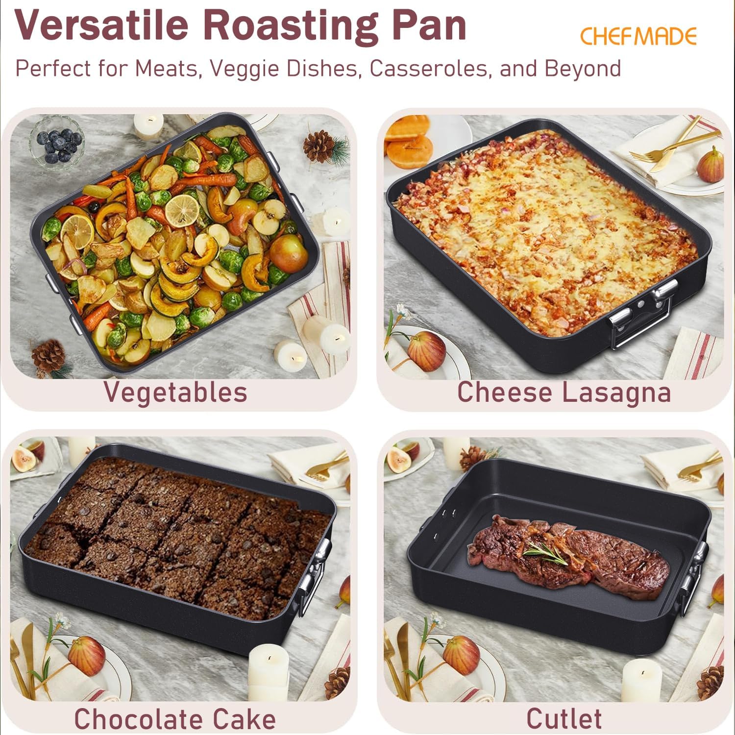 CHEFMADE versatile pan supports veggies, casseroles, or bread.