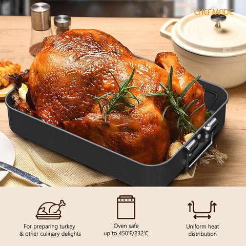 Sturdy side handles provide a secure grip when transferring from oven.