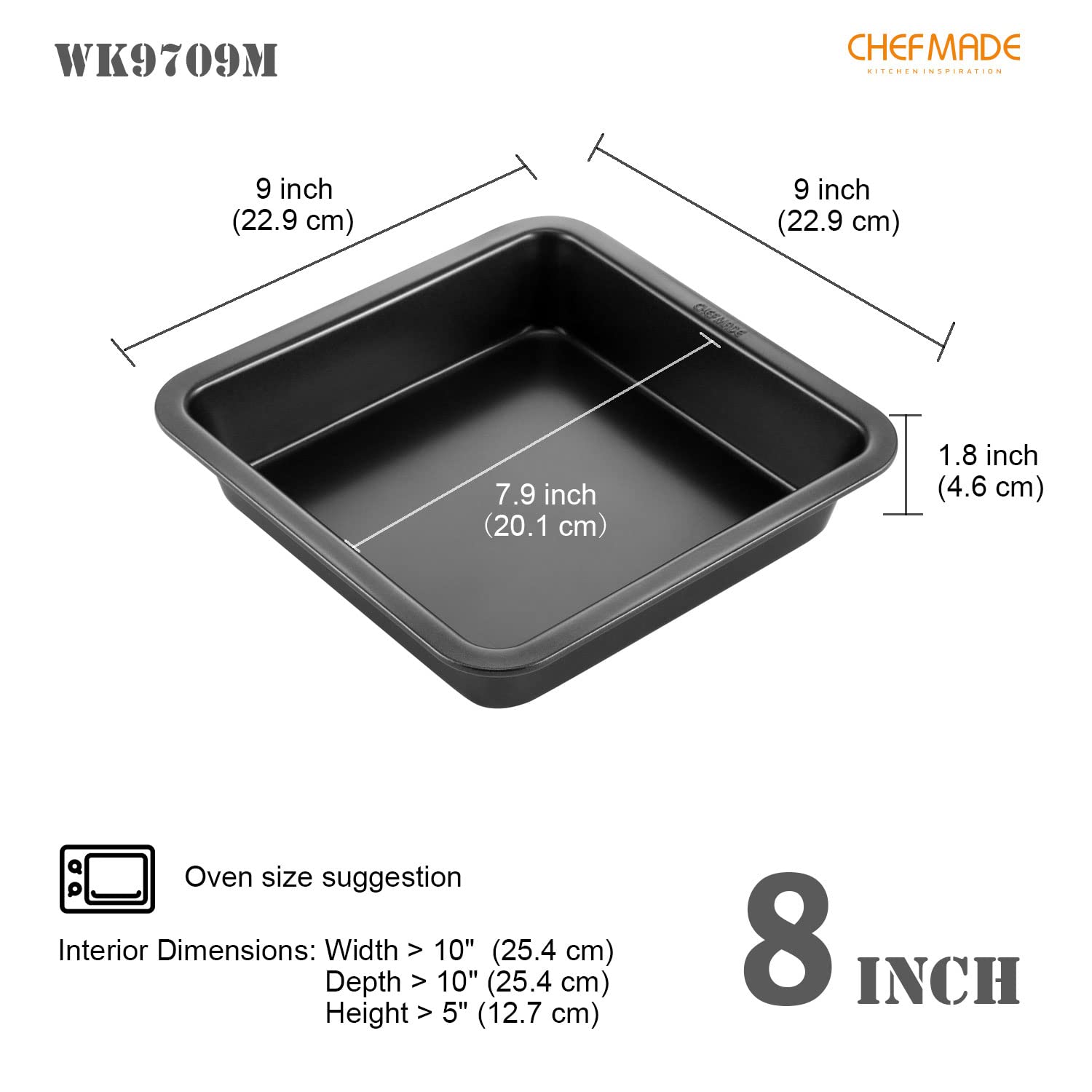 CHEFMADE square cake pan nonstick coating aids easy release of baked goods.