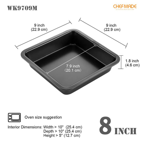 CHEFMADE square cake pan nonstick coating aids easy release of baked goods.