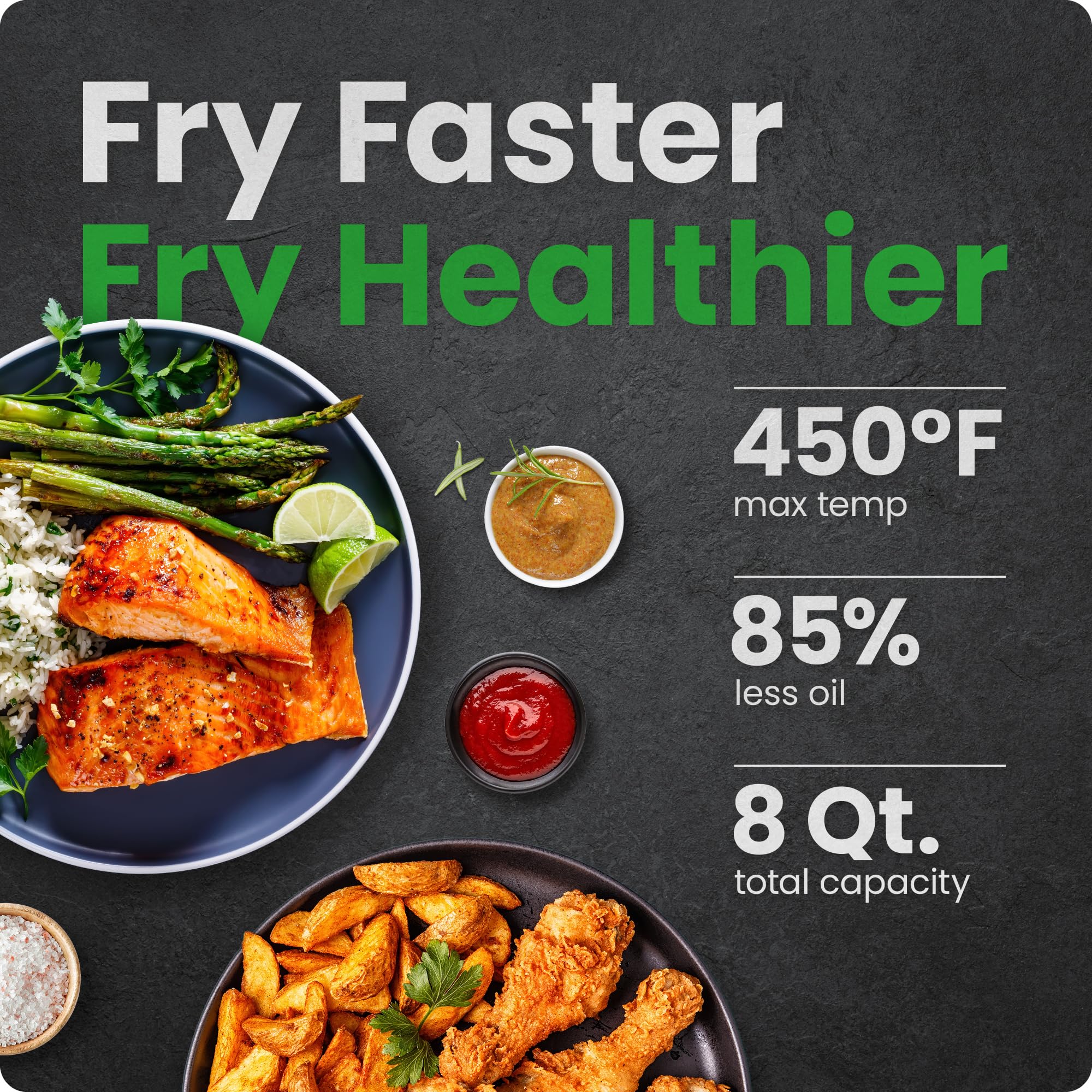 Chefman 8 Qt Air Fryer crisped fries demonstrate extra-crisp results with the Hi-Fry option.