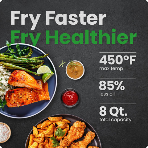 Chefman 8 Qt Air Fryer crisped fries demonstrate extra-crisp results with the Hi-Fry option.