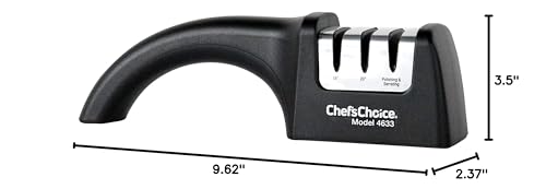 Chef'sChoice AngleSelect 3-stage sharpening action demonstrates full blade edge