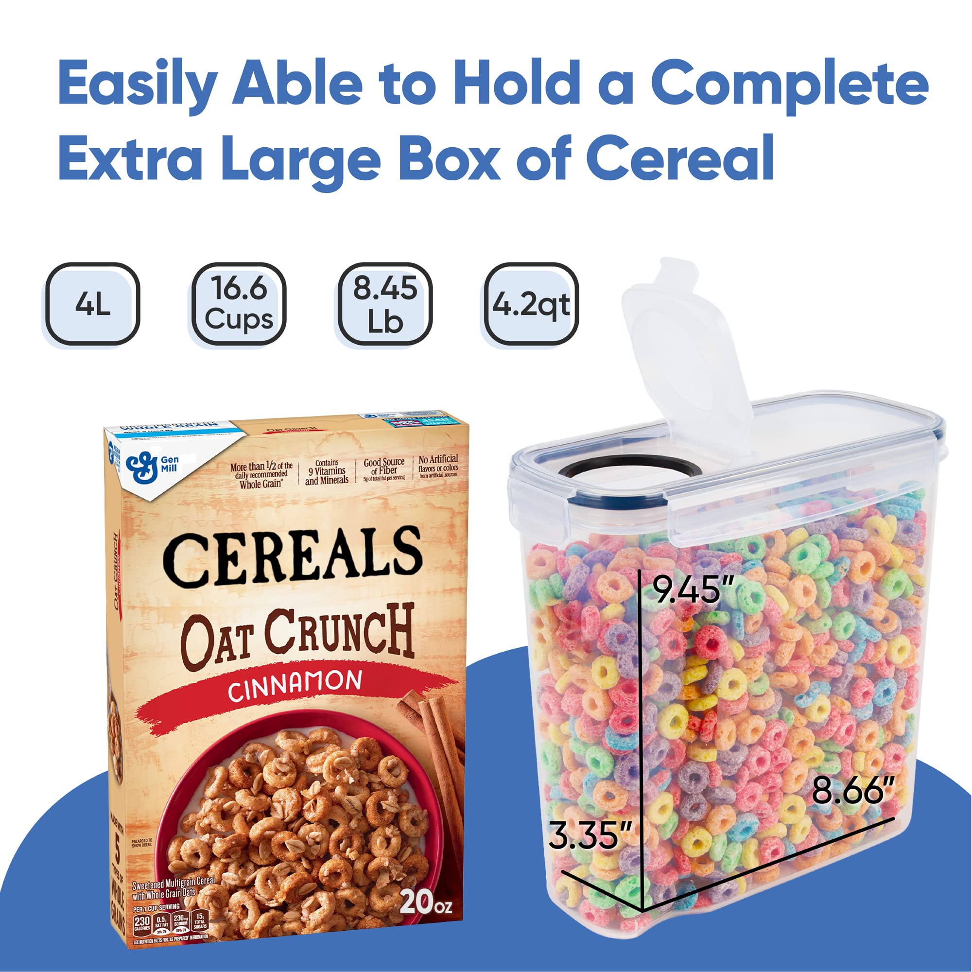 Chef's Path 4L cereal container with pour spout for easy serving.