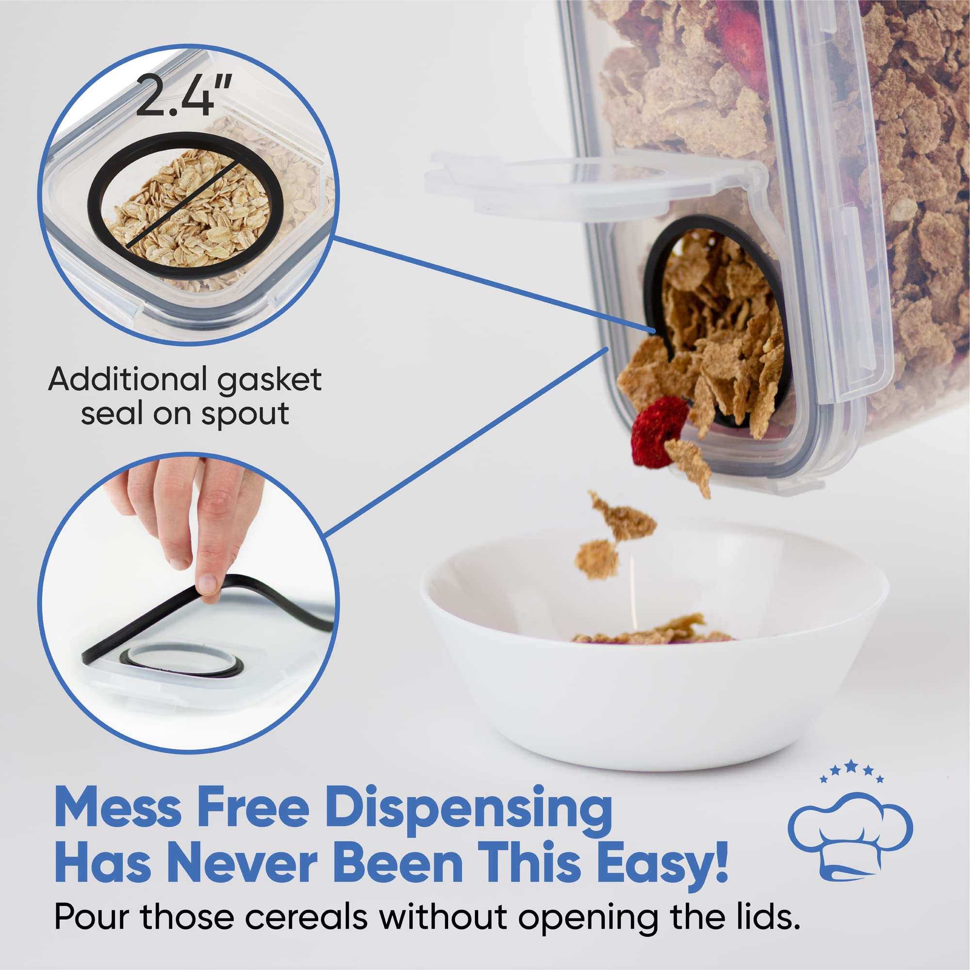 Chef's Path 4L cereal container with side-lock lids keeps moisture out.