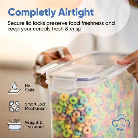 Chef's Path cereal container stackable design saves pantry space.