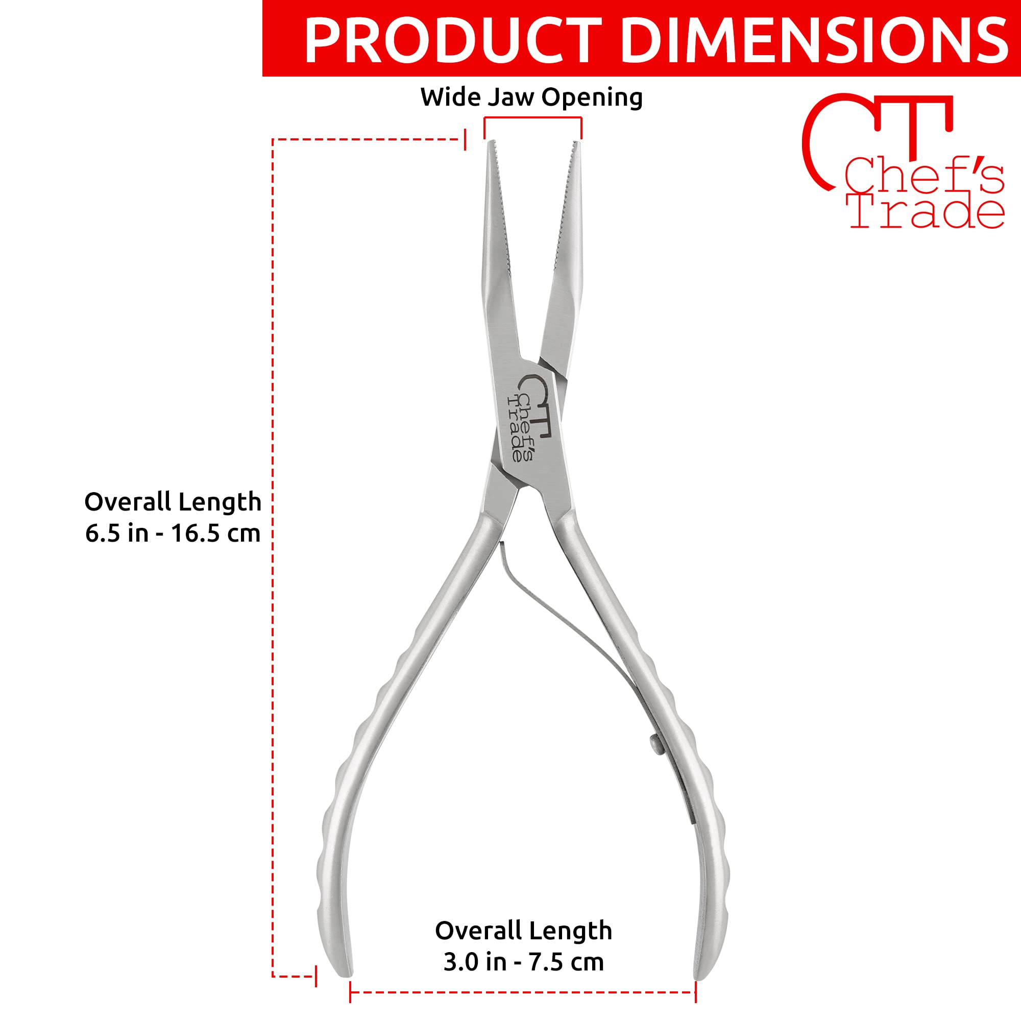 Chefs Trade non-slip grip tweezers provide precise deboning control.