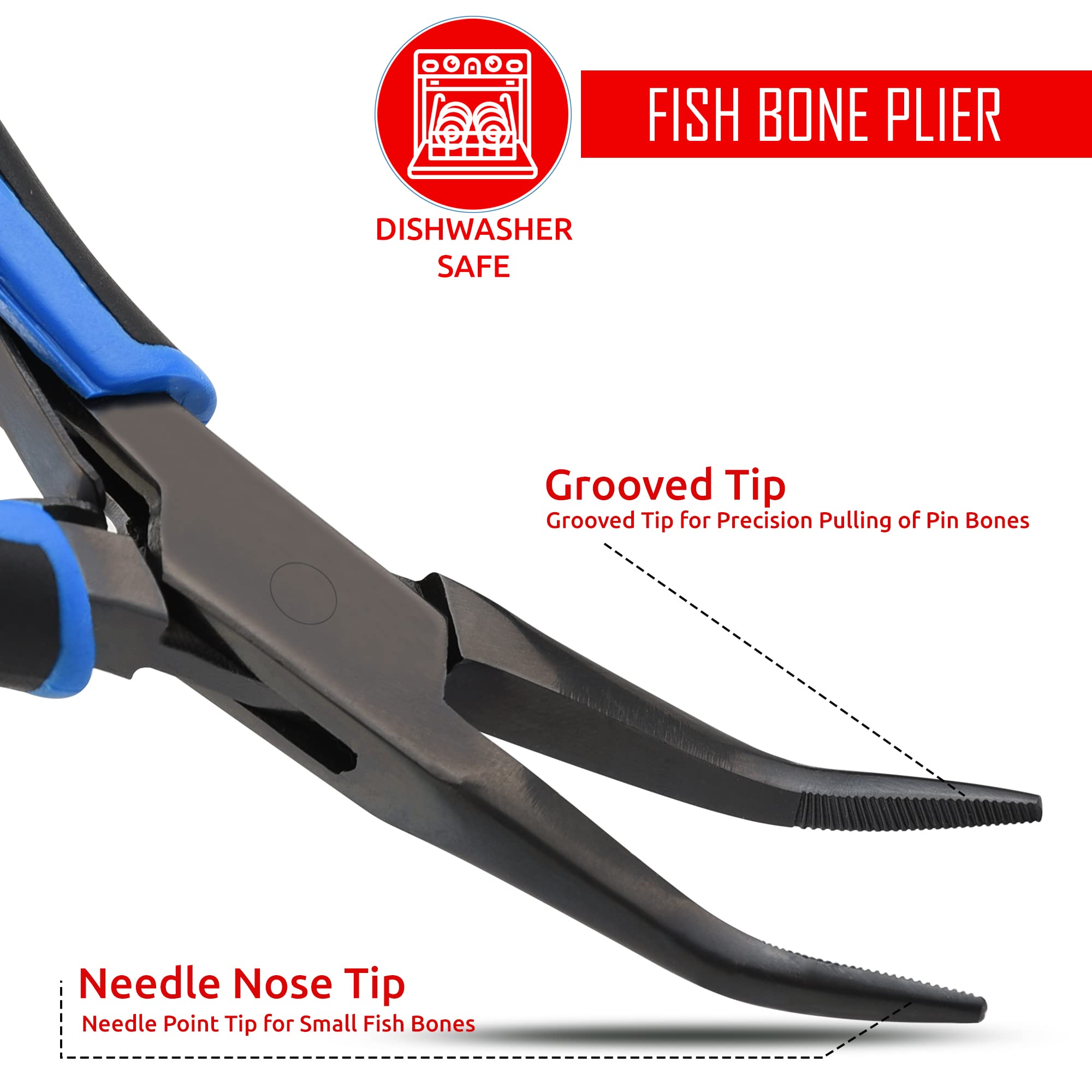 CHEF'S TRADE tweezers with non-slip grip improve control during deboning tasks.