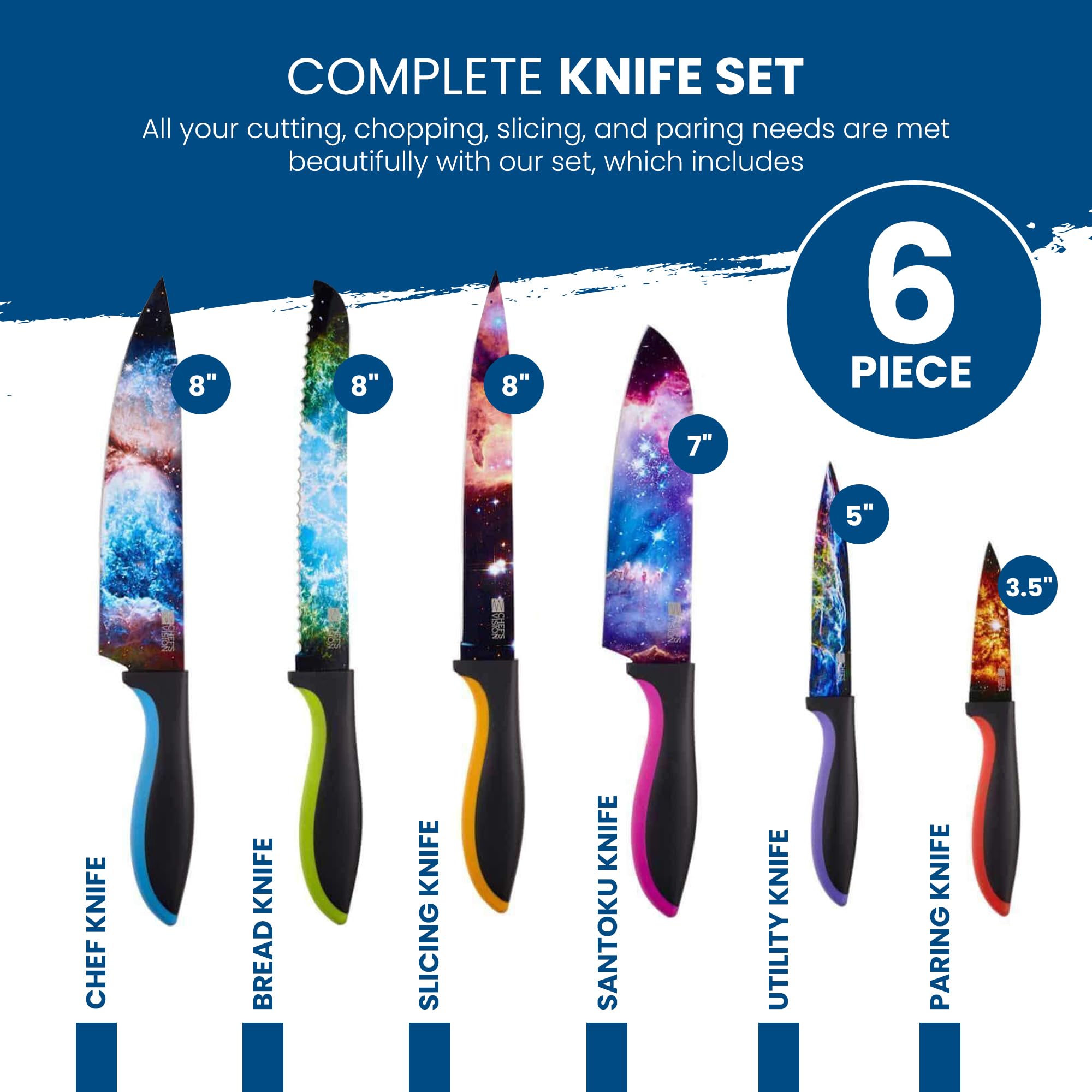 CHEF'S VISION Cosmos handles ergonomic-grip reduce hand fatigue during extended prep.