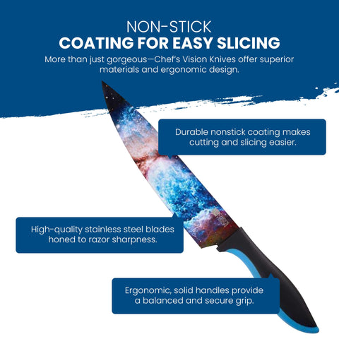 CHEF'S VISION Cosmos knives non-stick-coating eases cleaning after chopping.