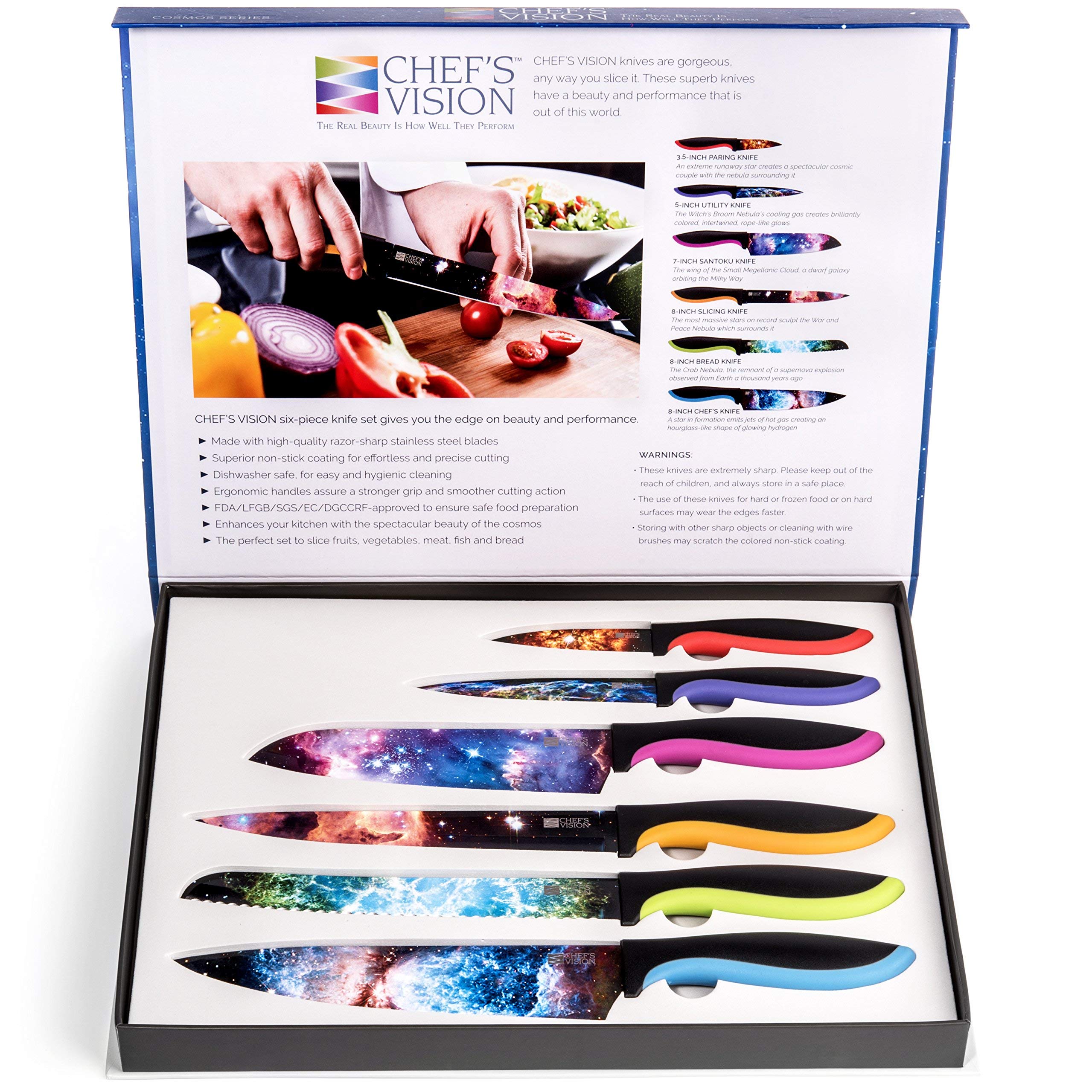 CHEF'S VISION Cosmos precision-cut blades handle veggies and meats with ease.