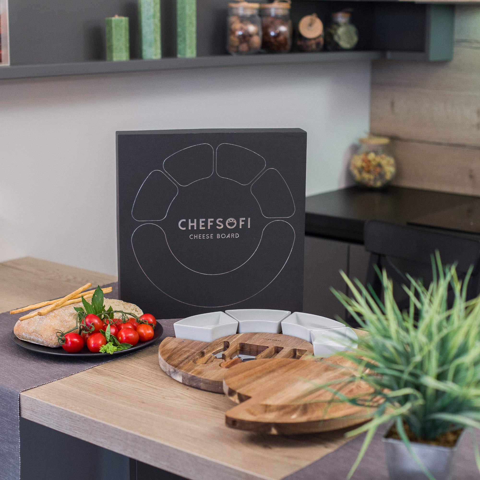 ChefSofi ceramic bowls organize fruits, nuts, and dips for easy serving.