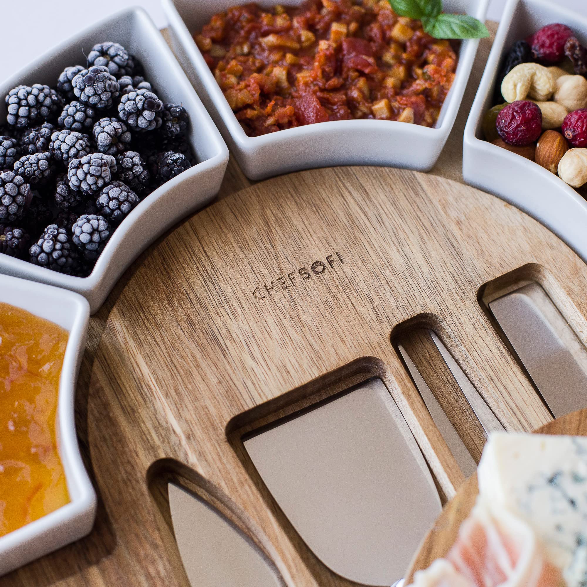 ChefSofi entertaining setup board demonstrates stylish serving and conversation starter.