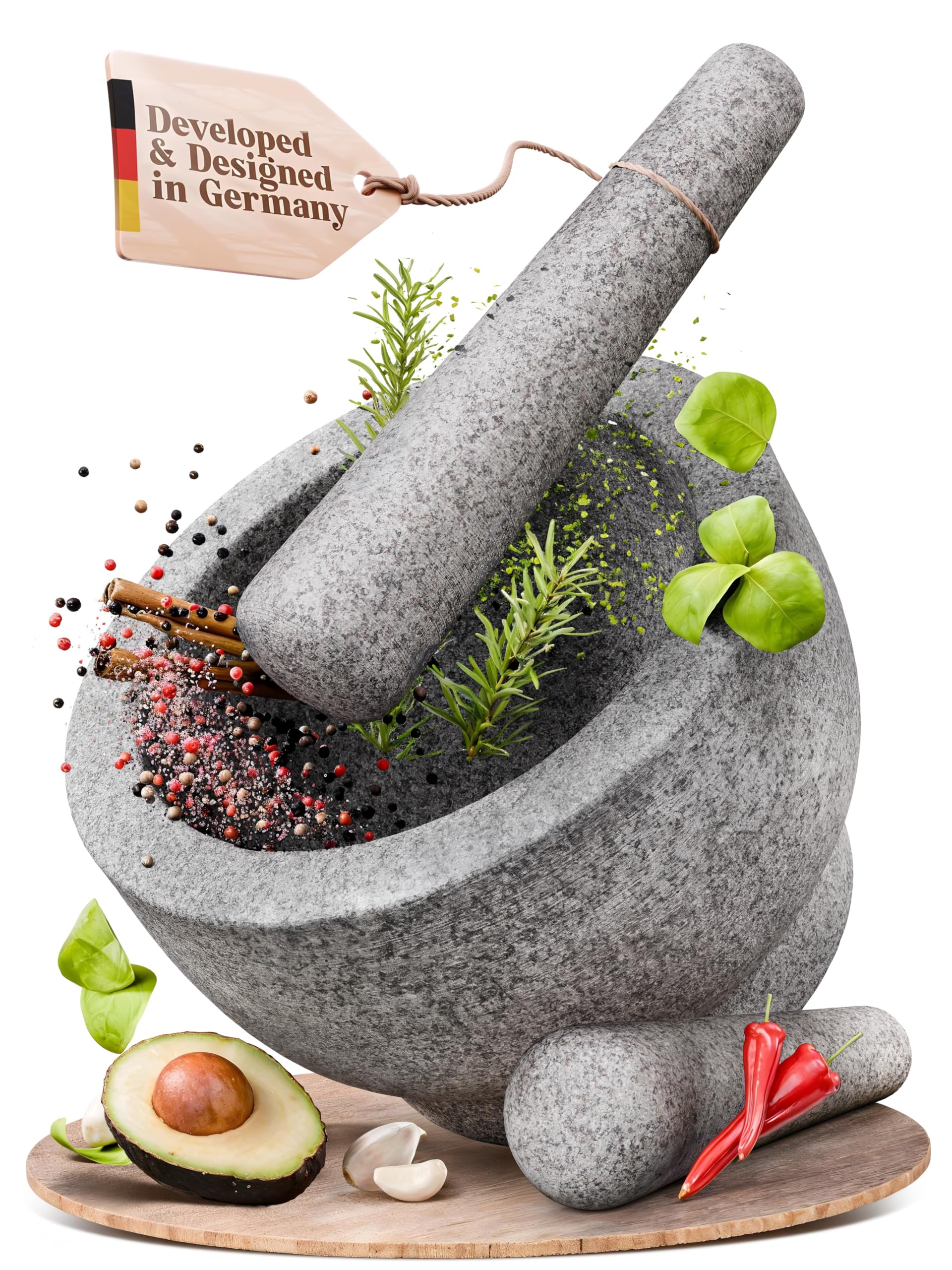 ChefSofi extra-large mortar 8-inch for heavy grinding and large-batch prep.