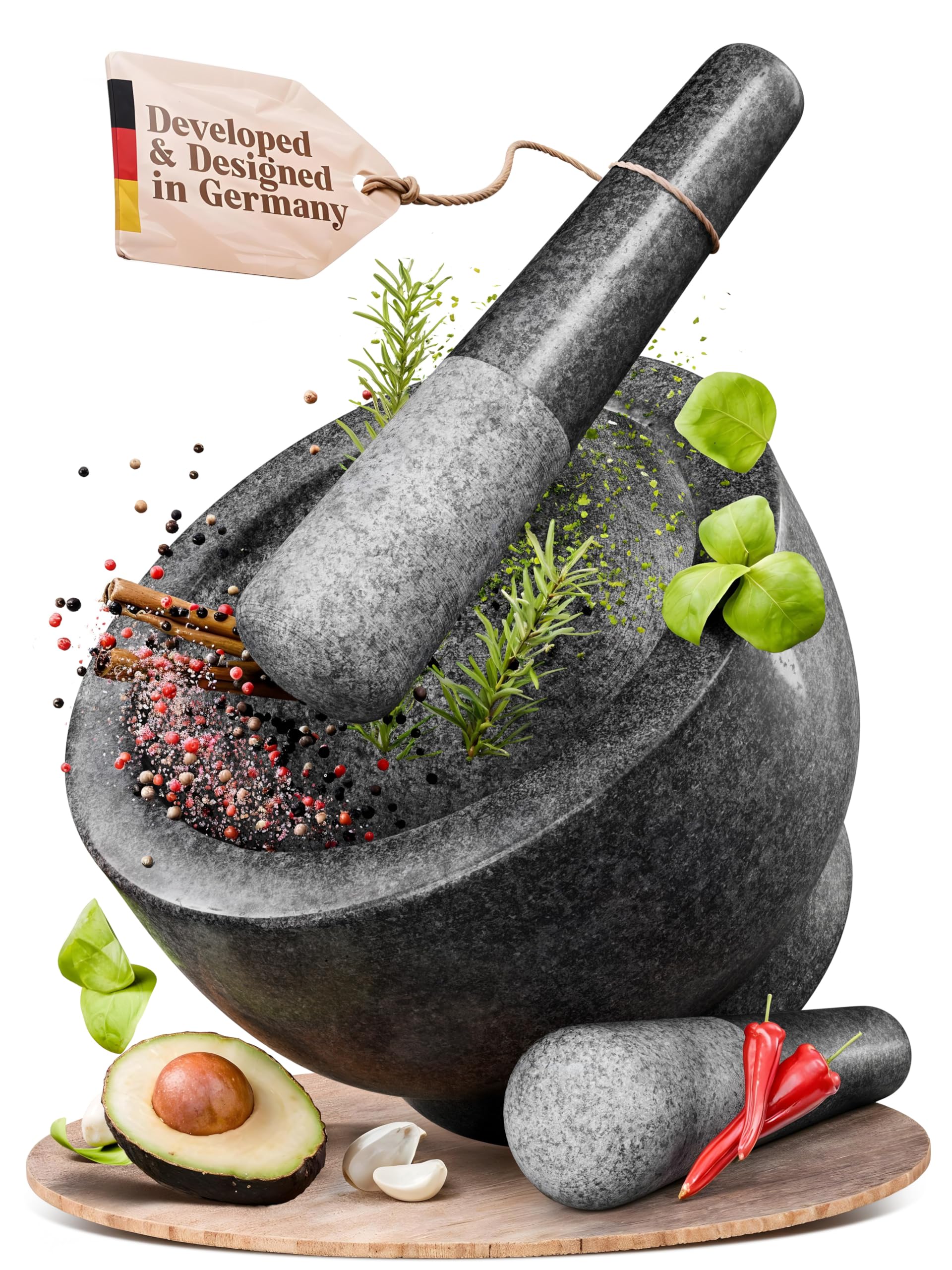 ChefSofi extra large mortar and pestle set exterior view for large-batch grinding
