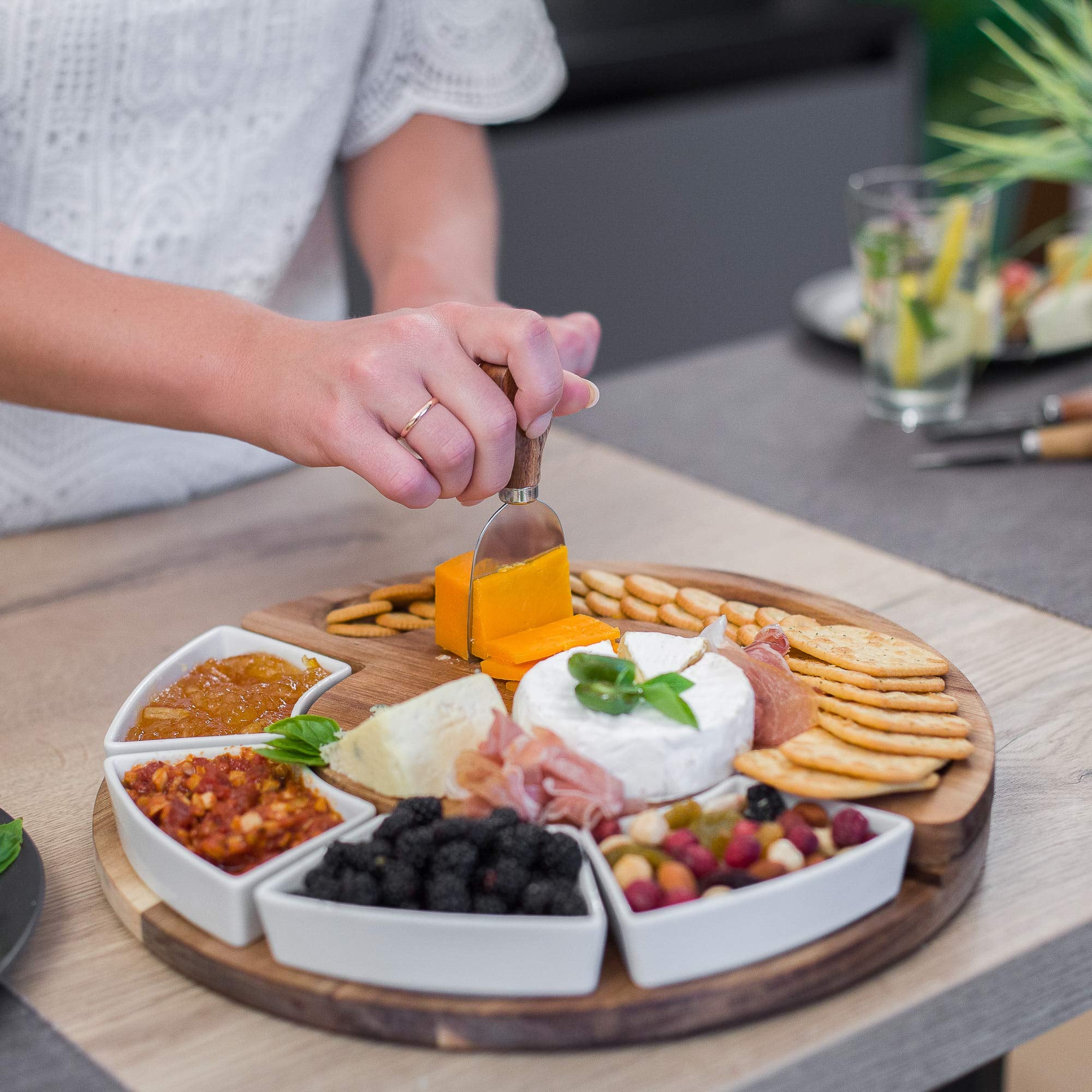ChefSofi organized snack station helps guests sort sides neatly.