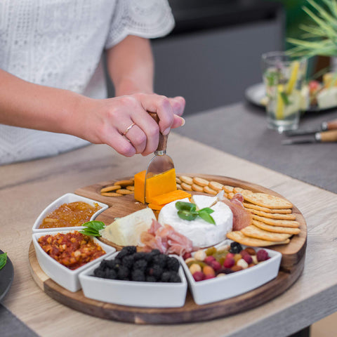 ChefSofi organized snack station helps guests sort sides neatly.