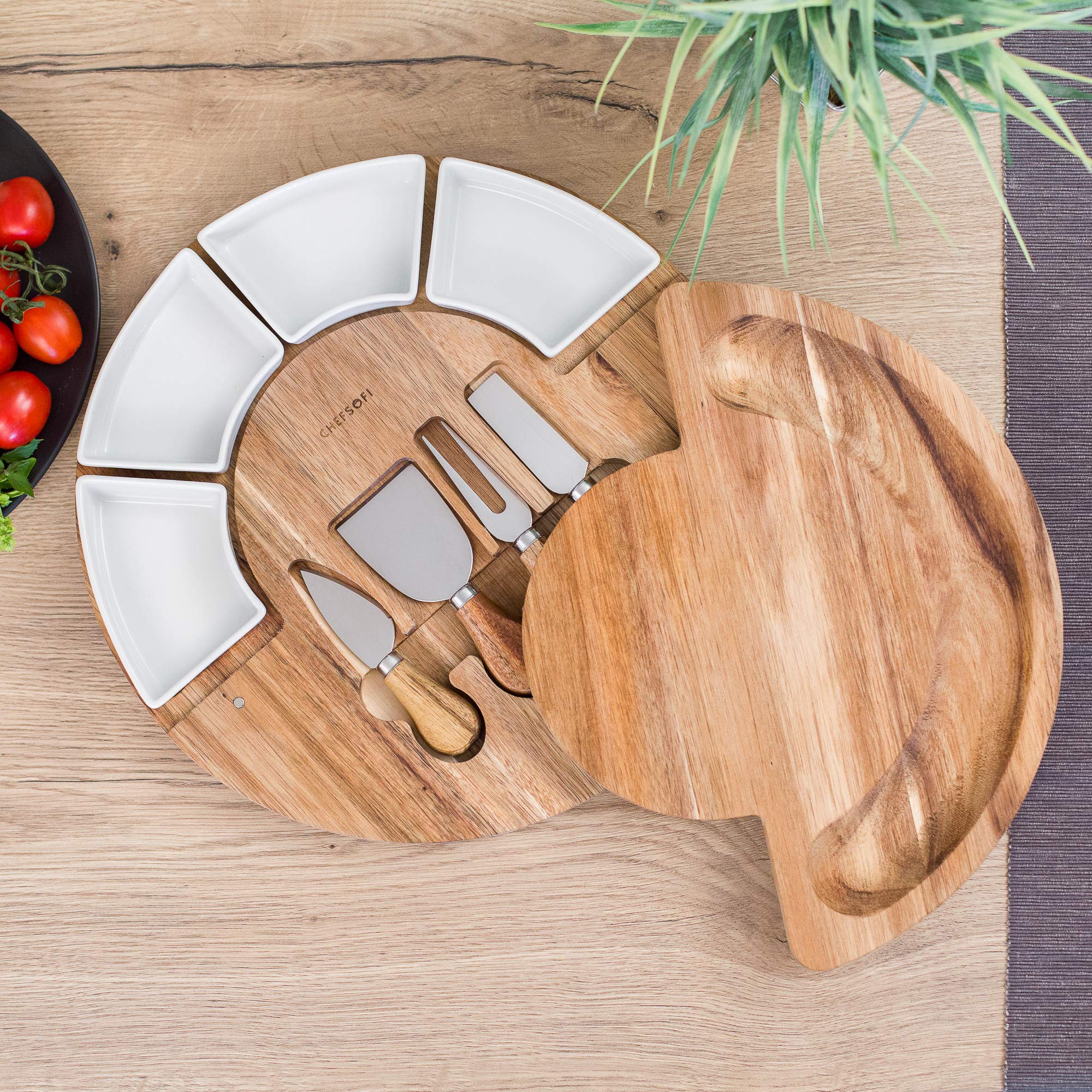 ChefSofi stainless steel knife set enables precise cheese slicing and clean presentation.