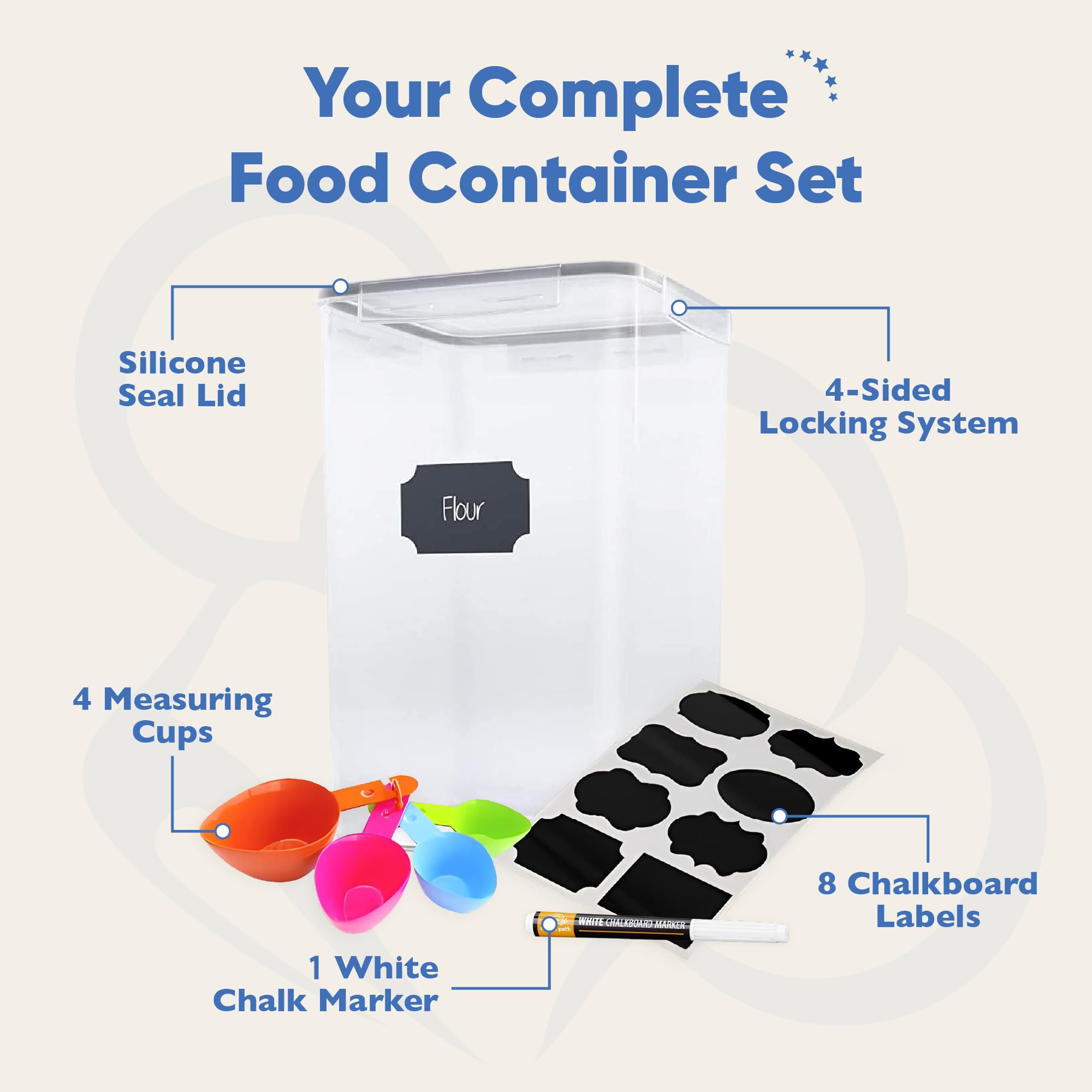 Chef's Path tall container with transparent body helps identify contents at a glance.