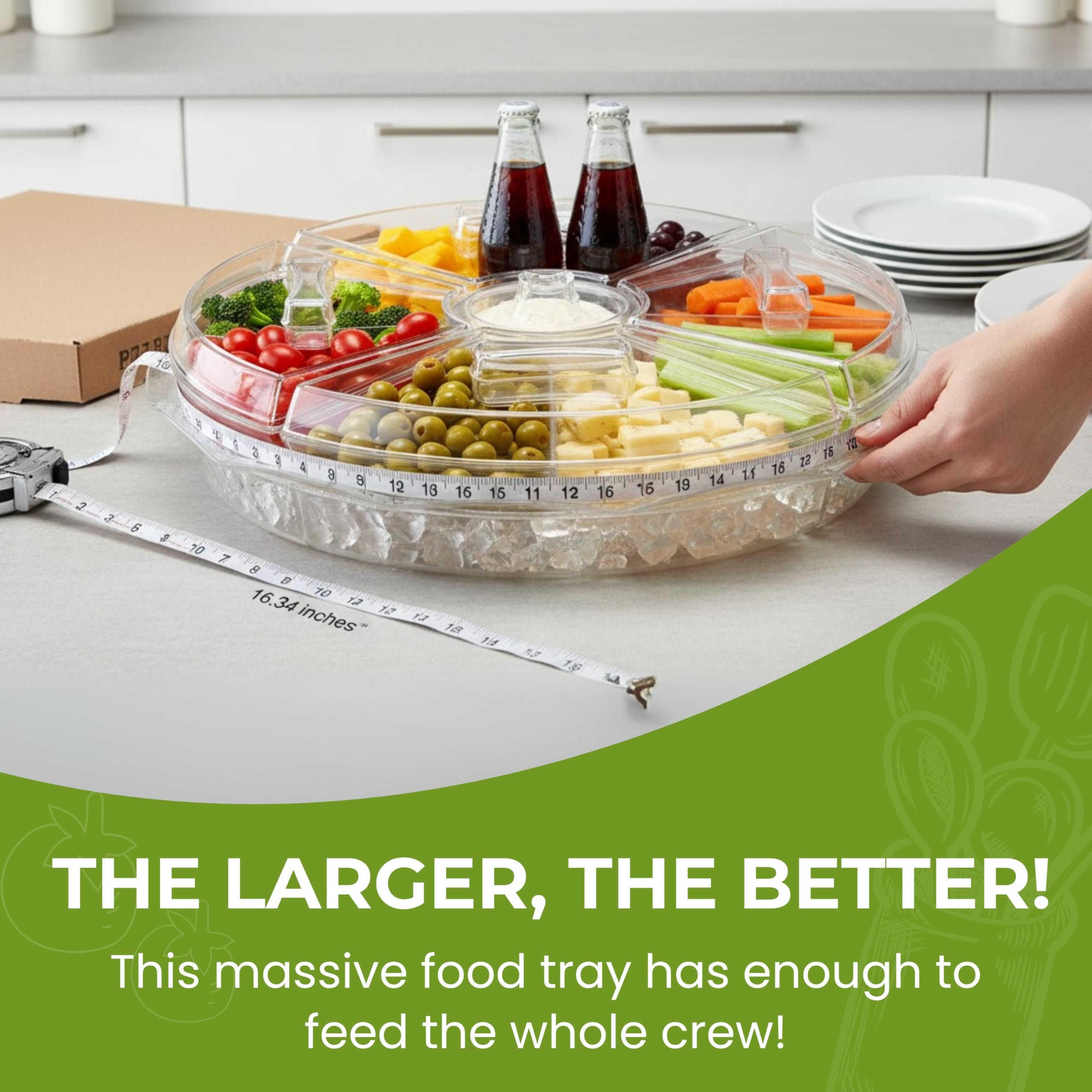 Chef's Star clear acrylic tray with eight compartments keeps appetizers neatly organized.