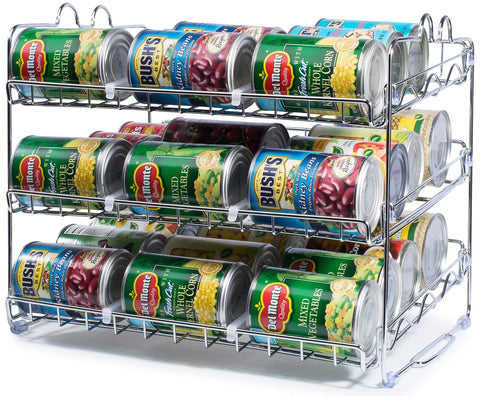 Chemar can organizer in chrome, front view, showcases sturdy 36-can storage for a neat pantry.