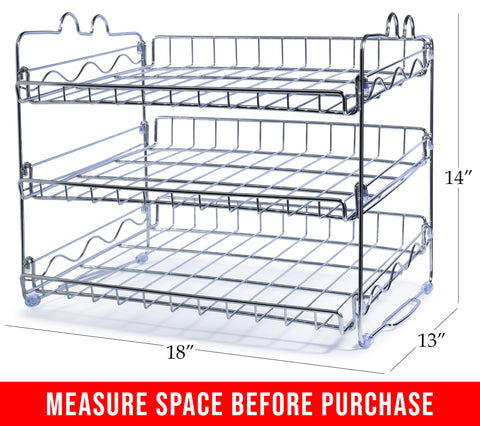 Chemar chrome rack side view highlights adjustable dividers for different can sizes.
