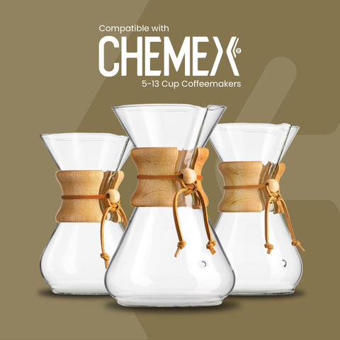 Chemex Bonded Filter Circle in coffeemaker demonstrates air vent groove for smooth pour.